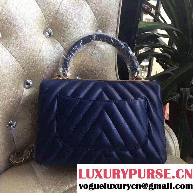 Chanel Lambskin Chevron Trendy CC Small Flap Top Handle Bag A92236 Royal Blue 2016