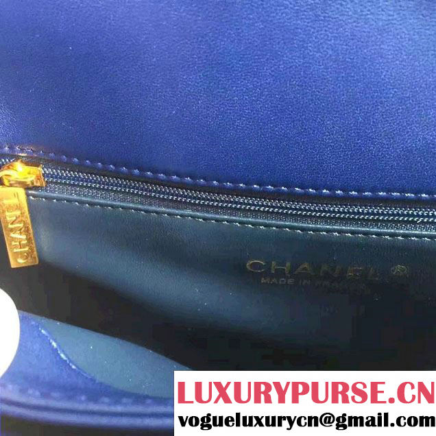 Chanel Lambskin Chevron Trendy CC Small Flap Top Handle Bag A92236 Royal Blue 2016