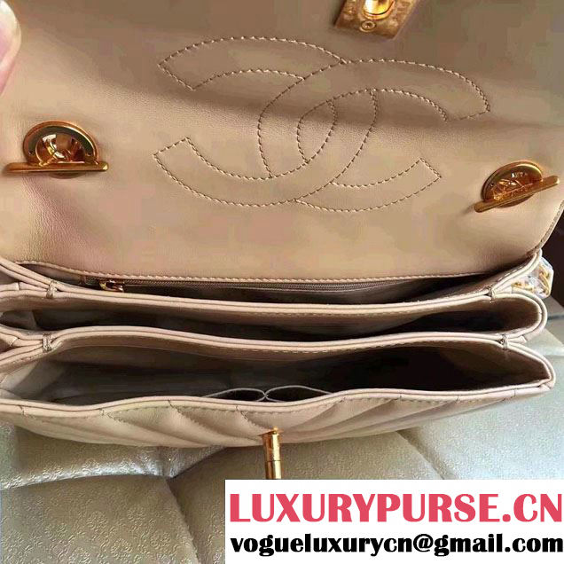 Chanel Lambskin Chevron Trendy CC Small Flap Top Handle Bag A92236 Apricot 2016