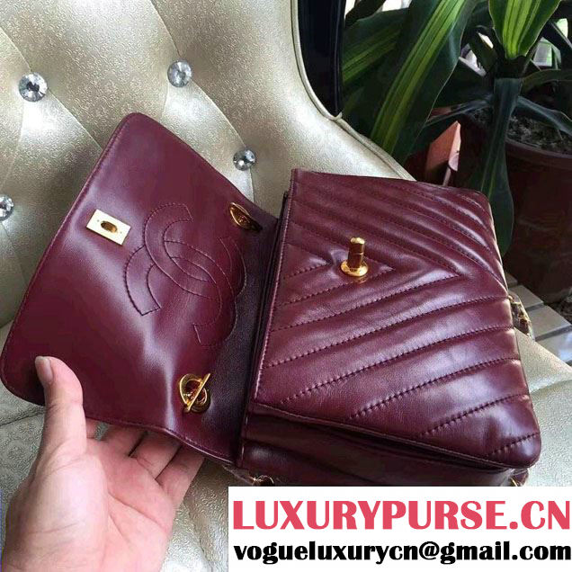 Chanel Lambskin Chevron Trendy CC Small Flap Top Handle Bag A92236 Date Red 2016
