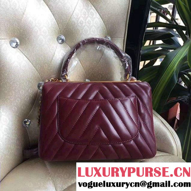 Chanel Lambskin Chevron Trendy CC Small Flap Top Handle Bag A92236 Date Red 2016