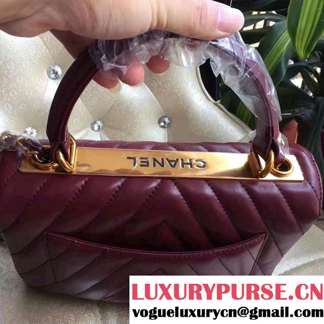 Chanel Lambskin Chevron Trendy CC Small Flap Top Handle Bag A92236 Date Red 2016
