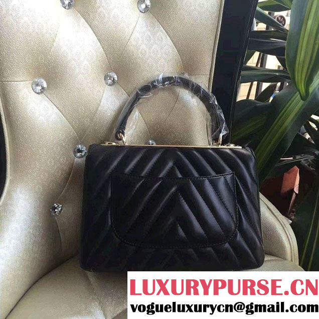 Chanel Lambskin Chevron Trendy CC Small Flap Top Handle Bag A92236 Black/Shine Gold 2016