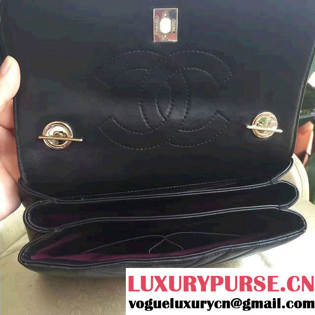 Chanel Lambskin Chevron Trendy CC Small Flap Top Handle Bag A92236 Black/Shine Gold 2016