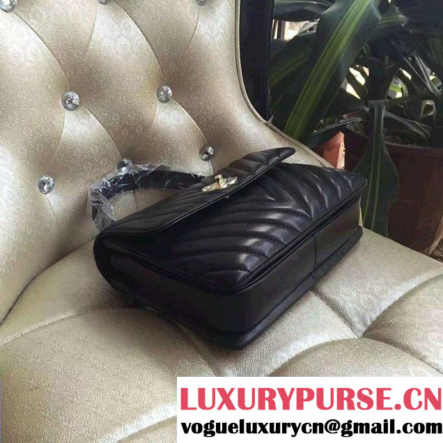 Chanel Lambskin Chevron Trendy CC Small Flap Top Handle Bag A92236 Black/Shine Gold 2016