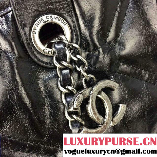 Chanel Calfskin Quilted Chesterfield Large Shopping Bag A93605 Black 2016