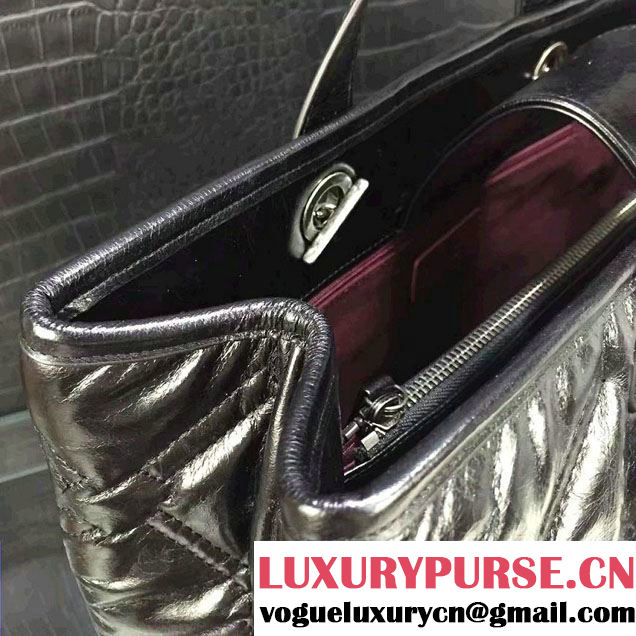 Chanel Calfskin Quilted Chesterfield Large Shopping Bag A93605 Black 2016