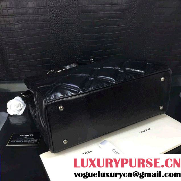 Chanel Calfskin Quilted Chesterfield Large Shopping Bag A93605 Black 2016