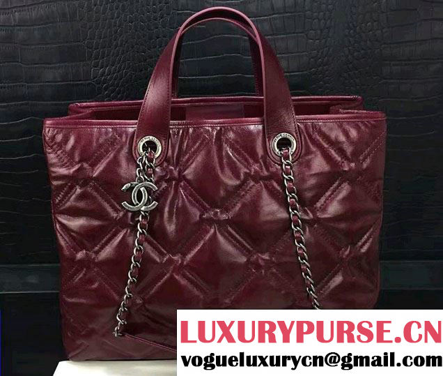 Chanel Calfskin Quilted Chesterfield Large Shopping Bag A93605 Burgundy 2016