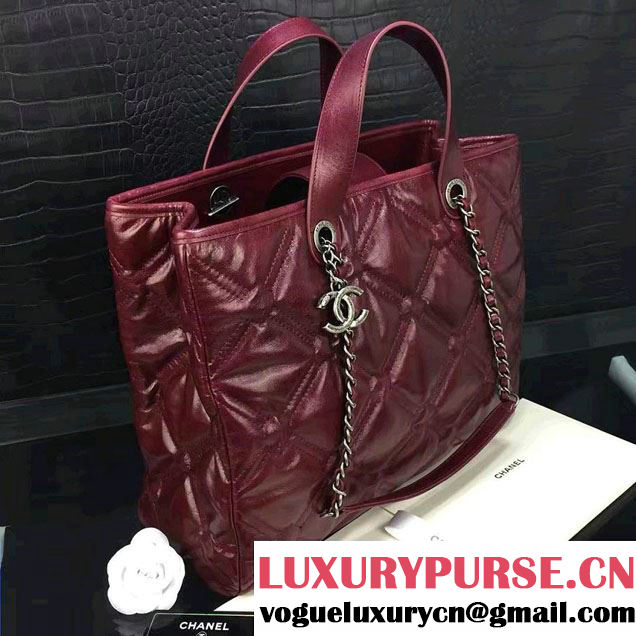 Chanel Calfskin Quilted Chesterfield Large Shopping Bag A93605 Burgundy 2016