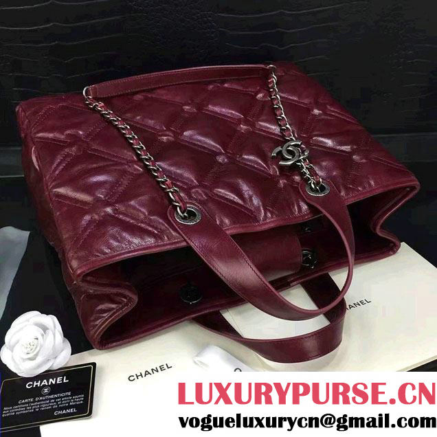 Chanel Calfskin Quilted Chesterfield Large Shopping Bag A93605 Burgundy 2016
