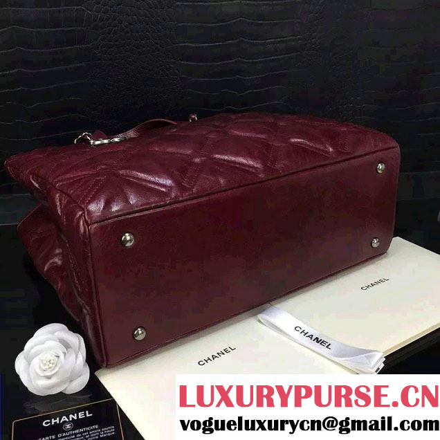 Chanel Calfskin Quilted Chesterfield Large Shopping Bag A93605 Burgundy 2016