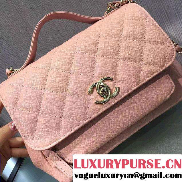 Chanel Grained Calfskin Business Affinity Flap Top Handle Bag A93607 Pink 2016