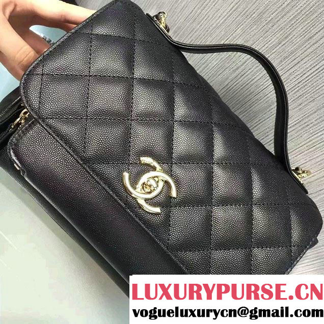 Chanel Grained Calfskin Business Affinity Flap Top Handle Bag A93607 Black 2016