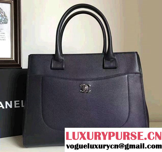 Chanel Grained Calfskin Neo Executive Small Shopping Bag A69930 Dark Blue Cruise 2017