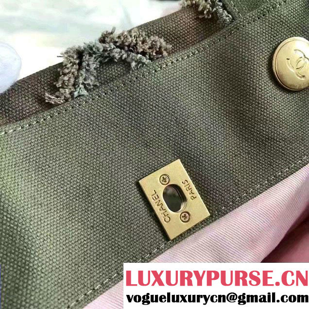 Chanel Canvas Chevron Patchwork Large Shopping Bag A93715 Army Green 2017