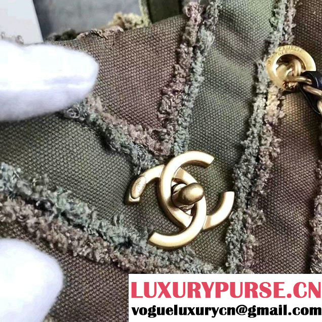 Chanel Canvas Chevron Patchwork Large Shopping Bag A93715 Army Green 2017