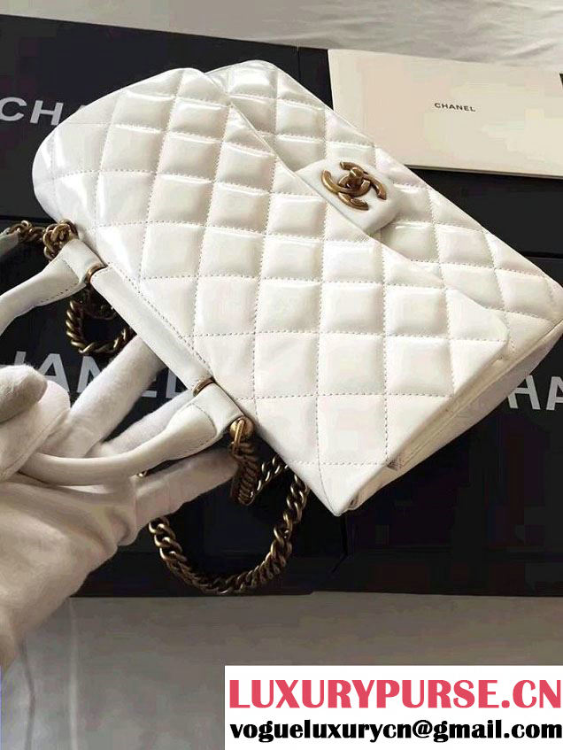 Chanel Calfskin/Gold Metal Top Handle Medium Flap Bag A93424 White 2016