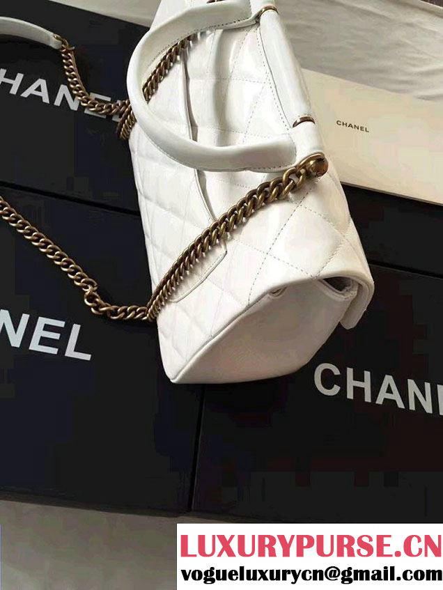 Chanel Calfskin/Gold Metal Top Handle Medium Flap Bag A93424 White 2016