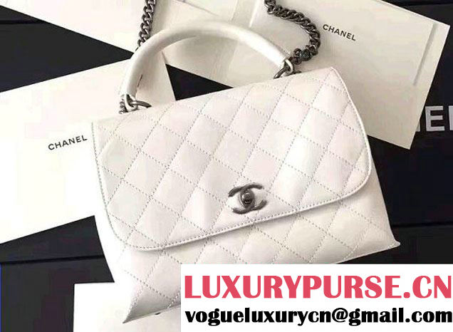 Chanel Quilted Top Handle Flap Chain Shoulder Bag White 2017