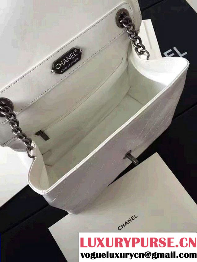 Chanel Quilted Top Handle Flap Chain Shoulder Bag White 2017