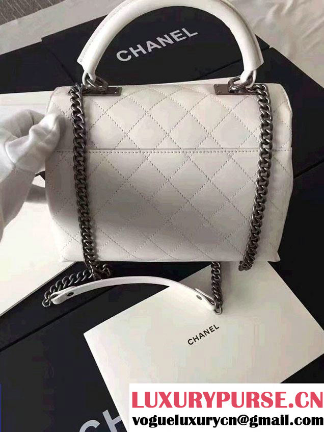 Chanel Quilted Top Handle Flap Chain Shoulder Bag White 2017