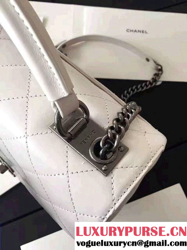 Chanel Quilted Top Handle Flap Chain Shoulder Bag White 2017