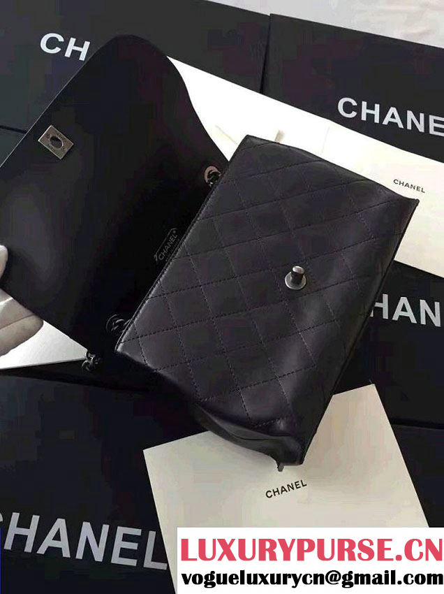 Chanel Quilted Top Handle Flap Chain Shoulder Bag Black 2017