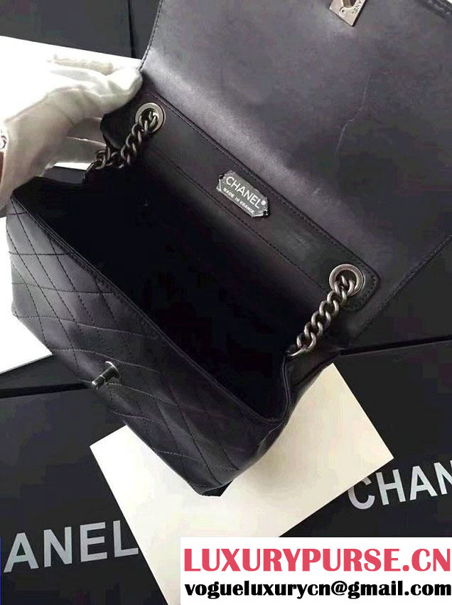 Chanel Quilted Top Handle Flap Chain Shoulder Bag Black 2017