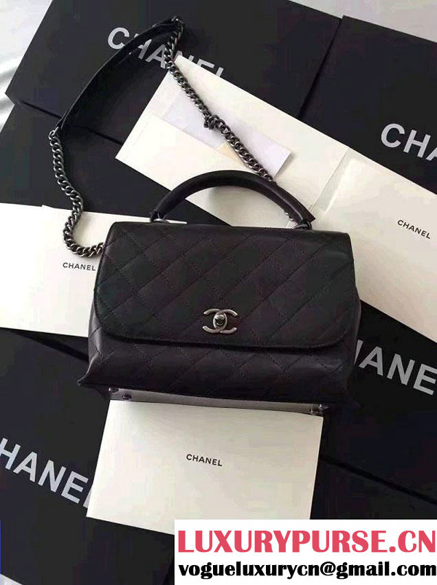 Chanel Quilted Top Handle Flap Chain Shoulder Bag Black 2017