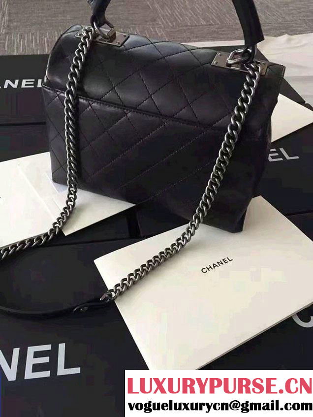 Chanel Quilted Top Handle Flap Chain Shoulder Bag Black 2017