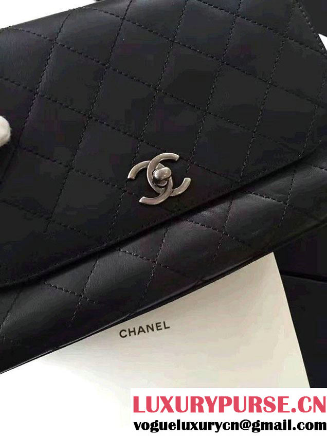 Chanel Quilted Top Handle Flap Chain Shoulder Bag Black 2017