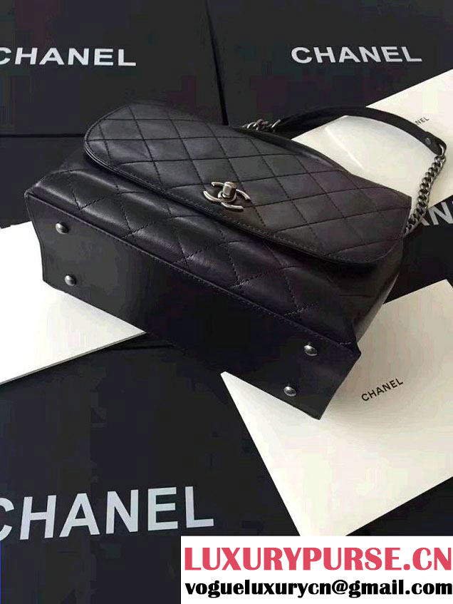 Chanel Quilted Top Handle Flap Chain Shoulder Bag Black 2017