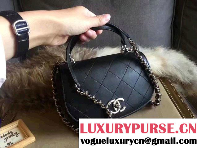 Chanel Small Coco Flap Top Handle Messenger Bag Black 2017