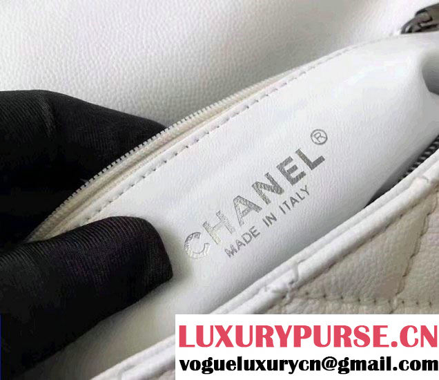 Chanel Coco Top Handle Flap Shoulder Bag Grained Calfskin Lizard Pattern A92991 White/Red 2017
