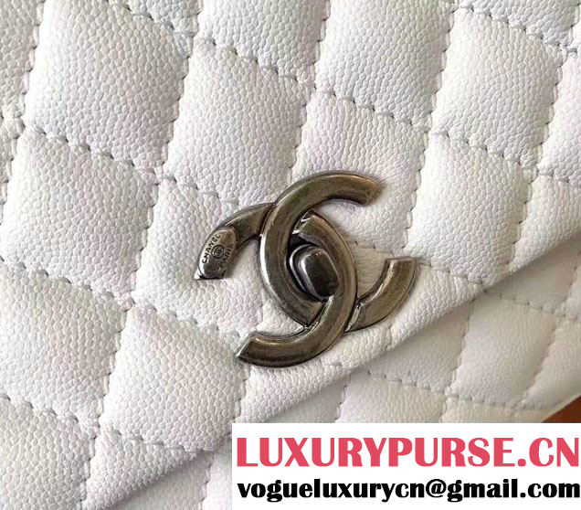Chanel Coco Top Handle Flap Shoulder Bag Grained Calfskin Lizard Pattern A92991 White/Red 2017