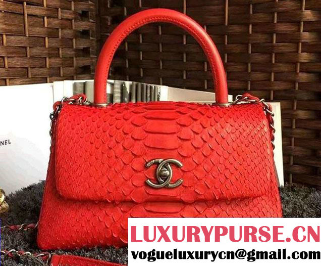 Chanel Python Coco Top Handle Flap Shoulder Small Bag A93050 2017