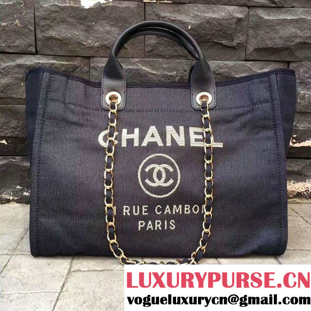 Chanel Deauville Canvas Tote Medium Bag Black