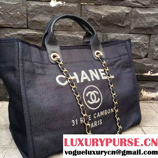 Chanel Deauville Canvas Tote Medium Bag Black