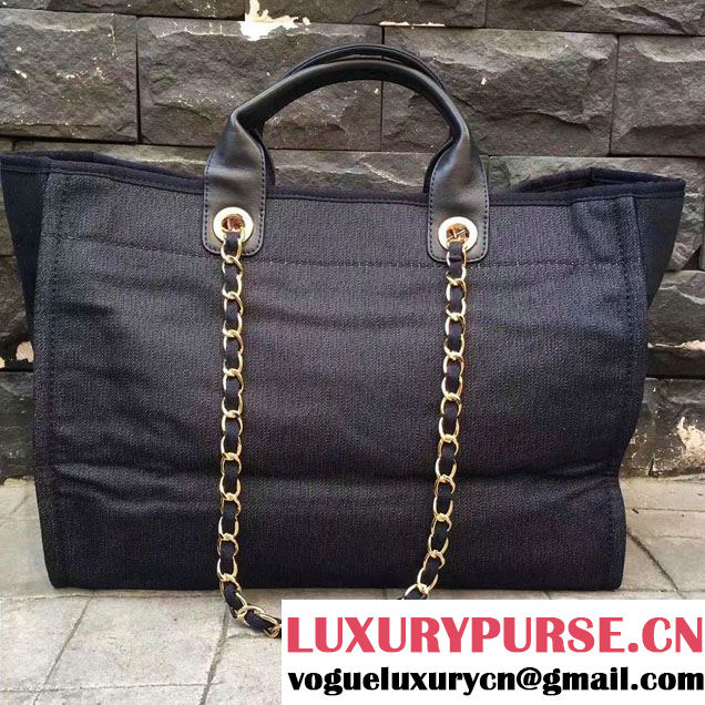 Chanel Deauville Canvas Tote Medium Bag Black