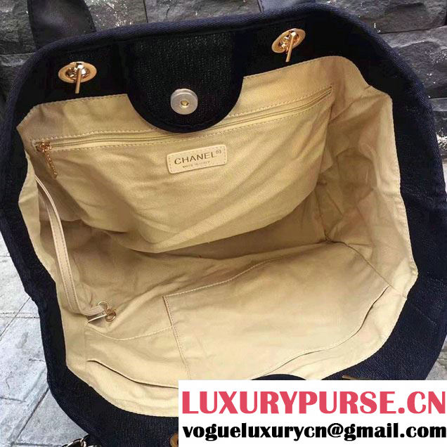 Chanel Deauville Canvas Tote Medium Bag Black