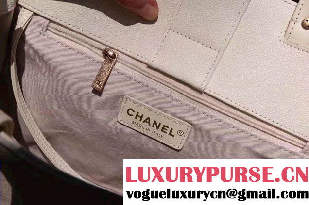 Chanel Large Shopping Bag Gold Hardware A93759 White 2017
