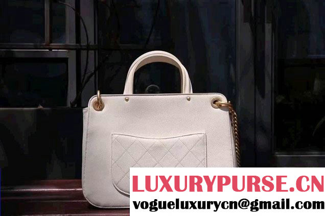 Chanel Large Shopping Bag Gold Hardware A93759 White 2017