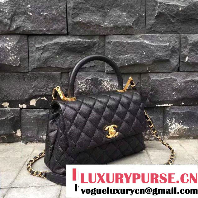 Chanel Coco Top Handle Flap Shoulder Bag Grained Calfskin  A92991 Black 2017