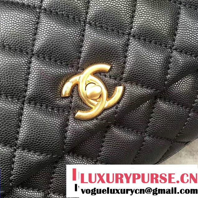 Chanel Coco Top Handle Flap Shoulder Bag Grained Calfskin  A92991 Black 2017