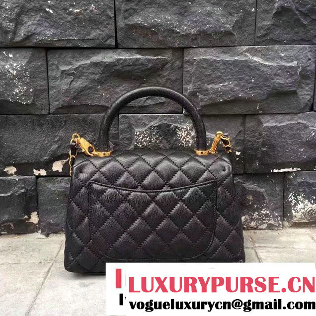 Chanel Coco Top Handle Flap Shoulder Bag Grained Calfskin  A92991 Black 2017