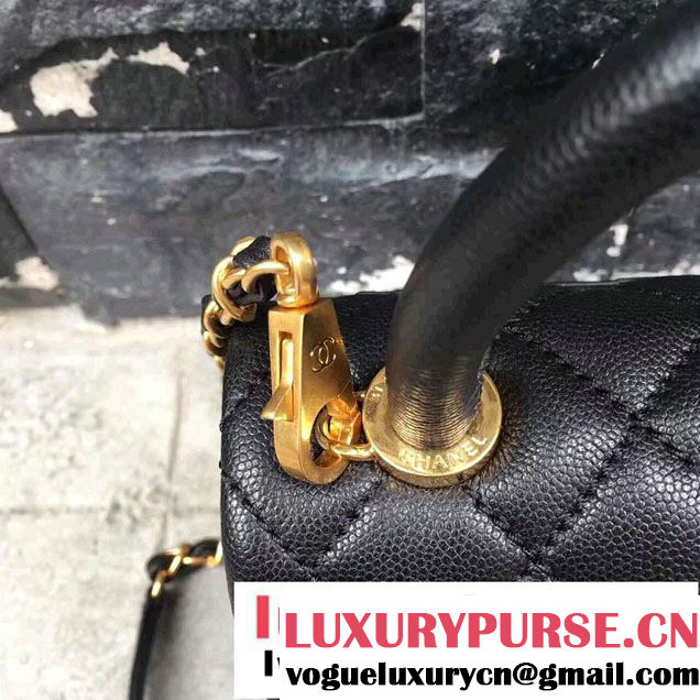 Chanel Coco Top Handle Flap Shoulder Bag Grained Calfskin  A92991 Black 2017