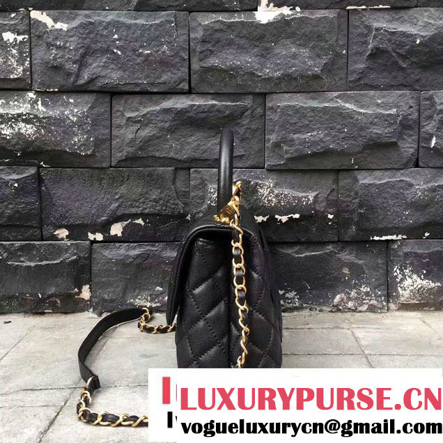 Chanel Coco Top Handle Flap Shoulder Bag Grained Calfskin  A92991 Black 2017