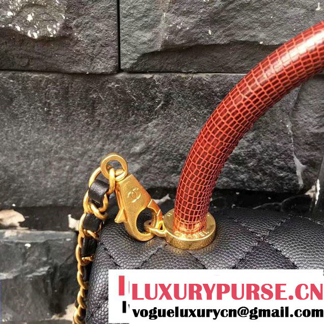 Chanel Coco Top Handle Flap Shoulder Bag Grained Calfskin Lizard Pattern A92991 Black/Red 2017