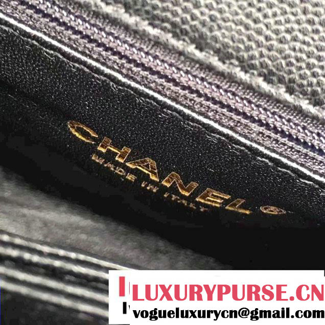 Chanel Coco Top Handle Flap Shoulder Bag Grained Calfskin Lizard Pattern A92991 Black/Red 2017